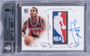 2013-14 National Treasures Giannis Antetokounmpo Horizontal Rookie Patch Autograph #130